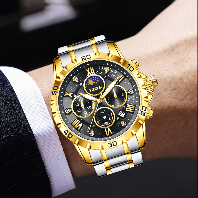 Chronograph Sport Watch - Мужские часы LIGE: люксовые кварцевые, повседневные,