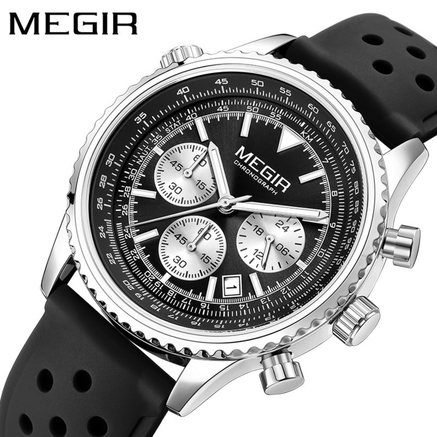 MEGIR Серебристо-черные кварце – обзор и цена Chronograph Sport Watch